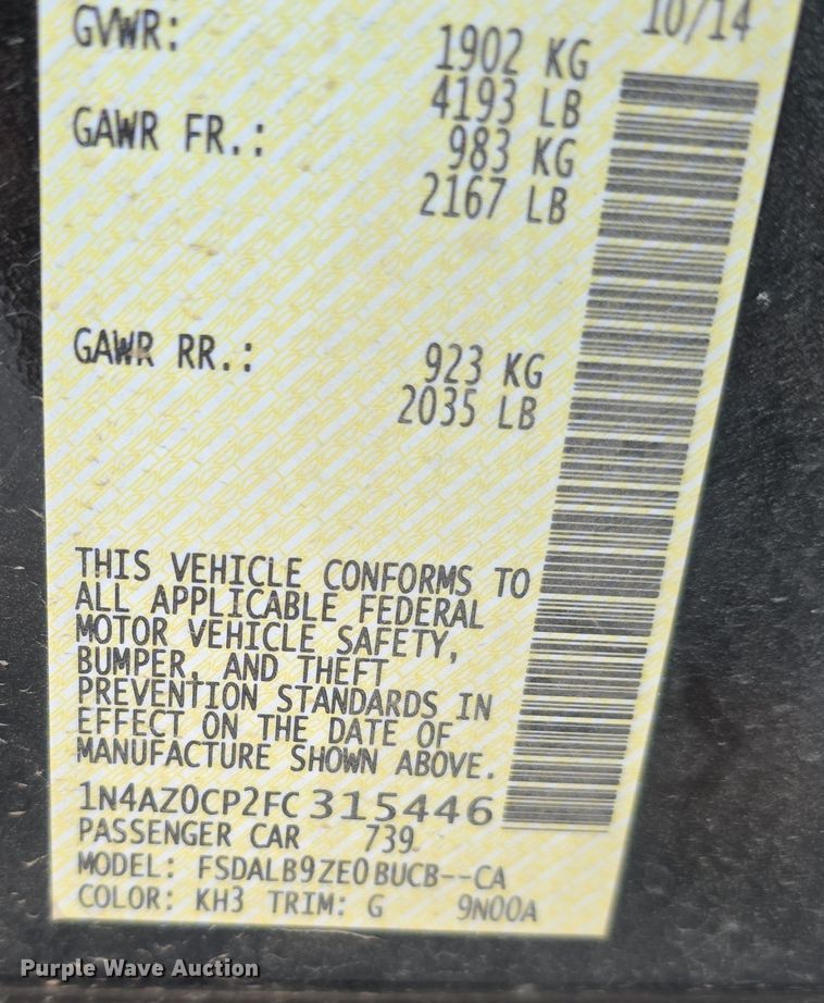 image for item DW3849 2015 Nissan Leaf 