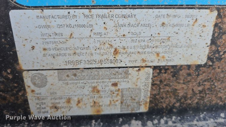 image for item DW3864 2018 Rice Trailer Company 1500 SLE tilt deck equipment trailer