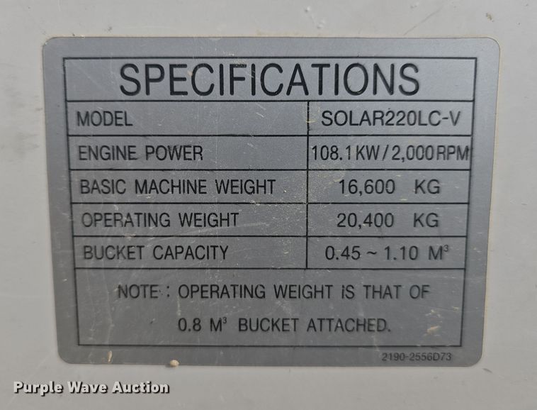 image for item DW3888 2002 Daewoo Solar 220LC-V excavator