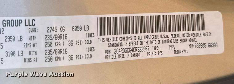 image for item DX3716 2012 Dodge Grand Caravan handicap accessible van