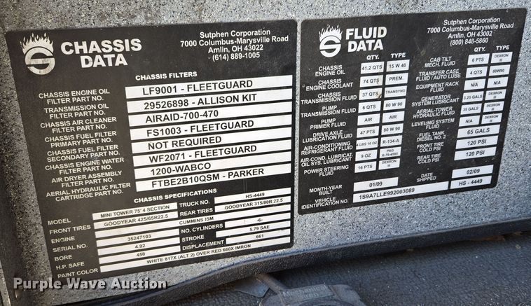 image for item EE8630 2009 Sutphen Mini Tower 75' 4 section  Quint fire truck