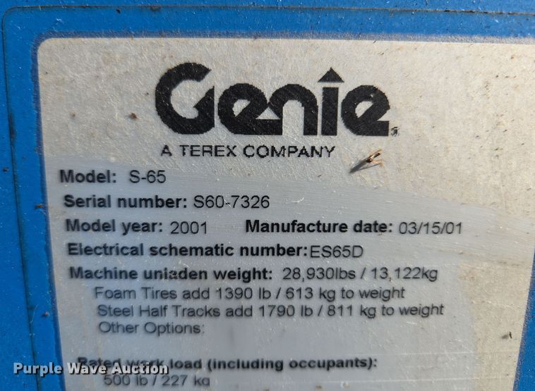 image for item EE8673 2001 Genie  S-65  boom lift