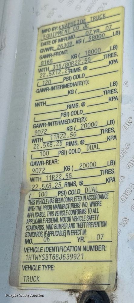 image for item EH7124 2008 International  7600 WorkStar truck cab and chassis