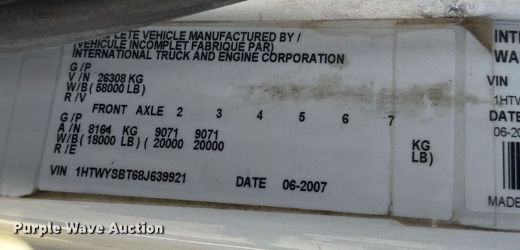 image for item EH7124 2008 International  7600 WorkStar truck cab and chassis