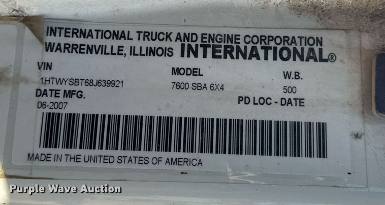 image for item EH7124 2008 International  7600 WorkStar truck cab and chassis