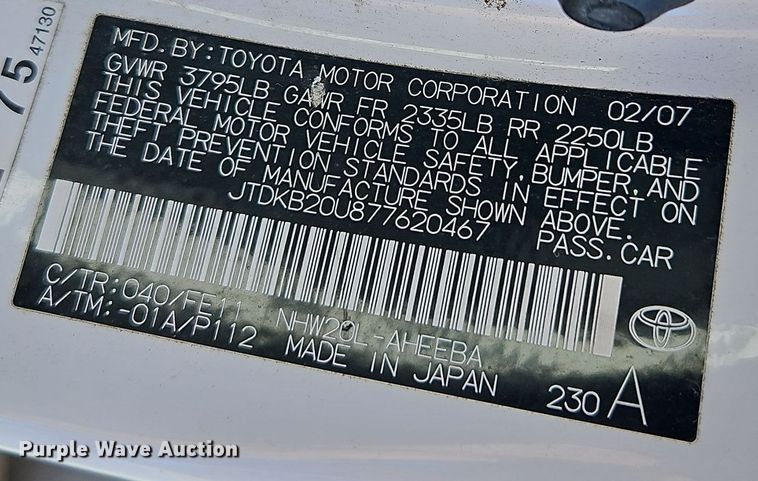 image for item EI8430 2007 Toyota  Prius 