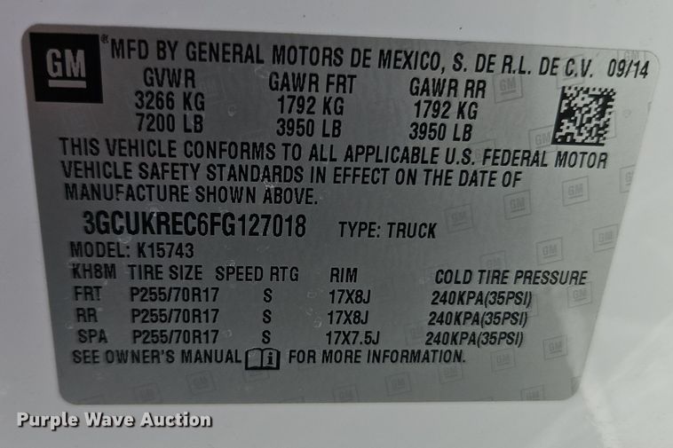 image for item EI8456 2015 Chevrolet  Silverado 1500 LT Crew Cab pickup truck