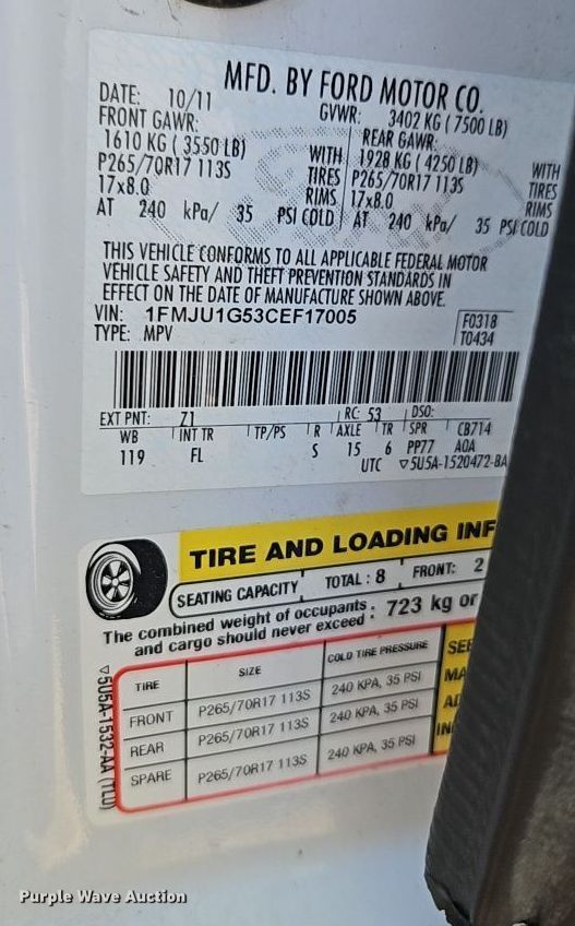 image for item EI8469 2012 Ford Expedition XL SUV