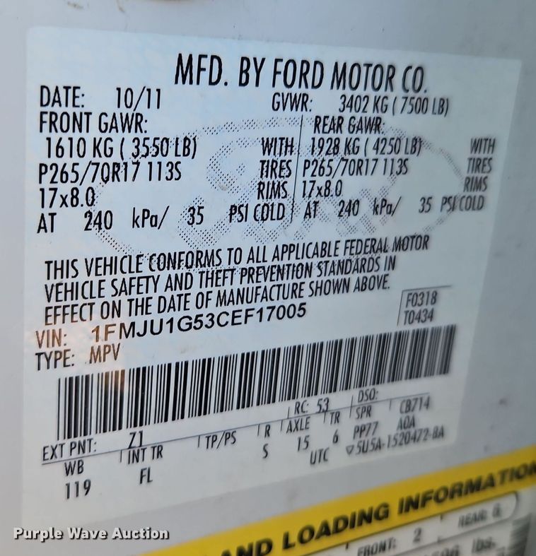 image for item EI8469 2012 Ford Expedition XL SUV