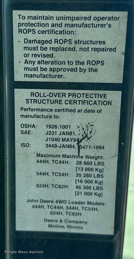 image for item EJ4994 2003 John Deere 624H  wheel loader