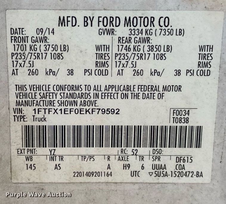 image for item EJ5028 2014 Ford  F150 SuperCab pickup truck