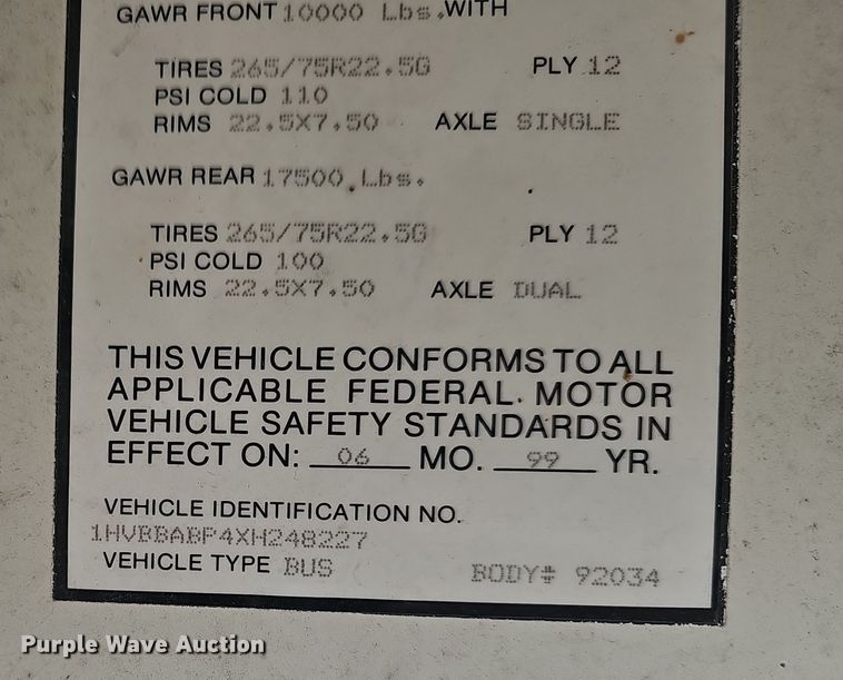 image for item EK0897 1999 International Amtran 3800 prisoner transport bus