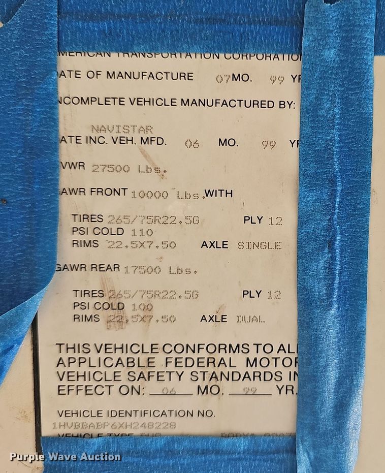 image for item EK0898 1999 International Amtran  3800 prisoner transport bus