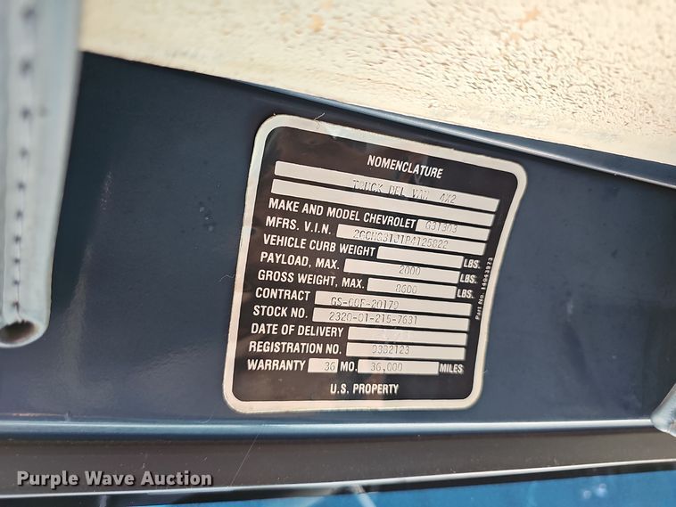 image for item EK0900 1993 Chevrolet G-Series utility van