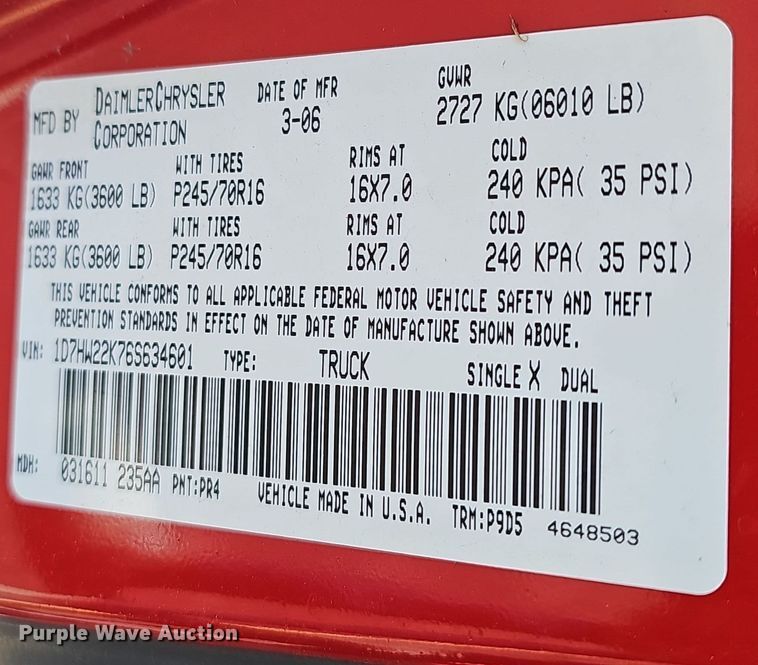 image for item EK0958 2006 Dodge  Dakota  Club Cab pickup truck