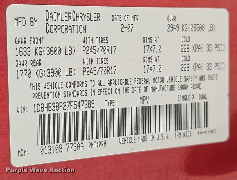 image for item EK0959 2007 Dodge  Durango SUV