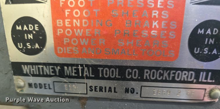 image for item EK2327 Whitney-Jensen 118 punch press