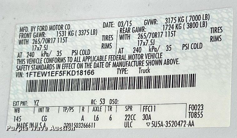 image for item EK3565 2015 Ford F150 XL SuperCrew pickup truck