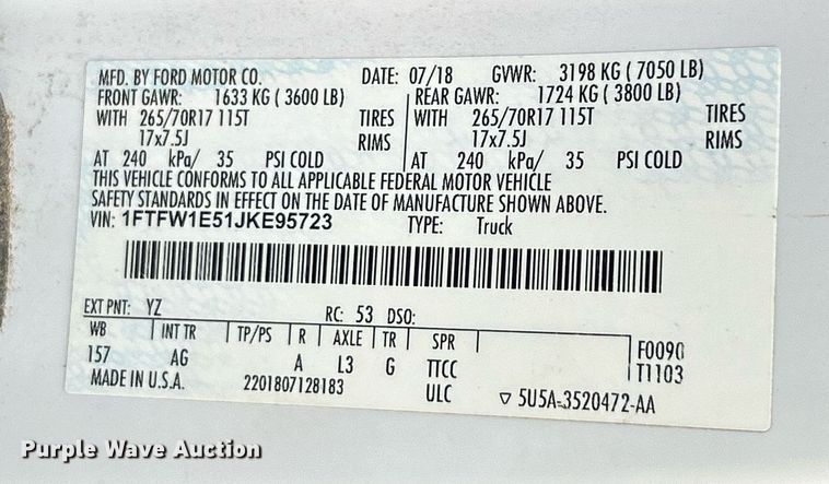 image for item EK3566 2018 Ford F150 XL SuperCrew pickup truck