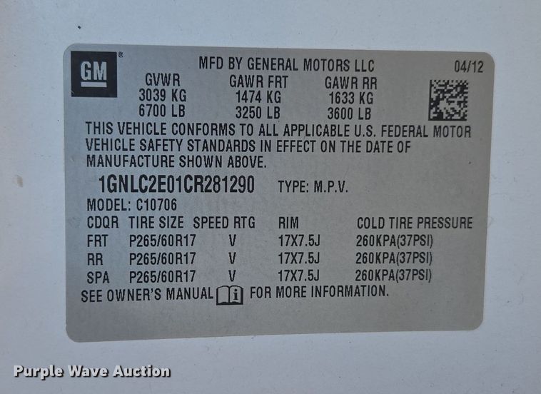 image for item ER8084 2012 Chevrolet Tahoe Police SUV