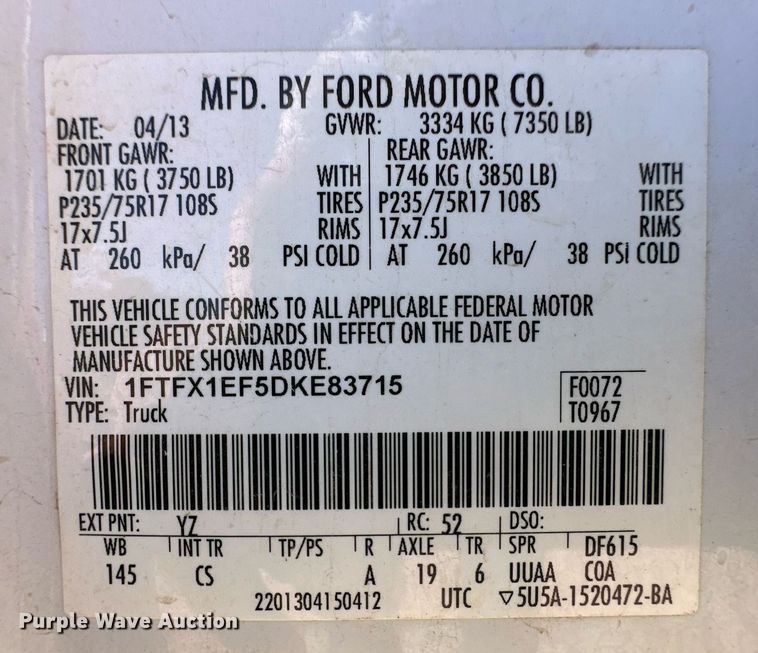 image for item ER8100 2013 Ford F150 SuperCab pickup truck