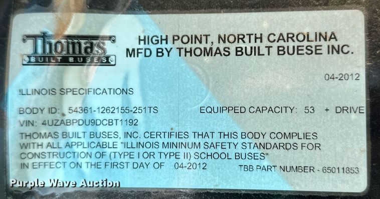 image for item ER8115 2013 Freightliner B2B school bus