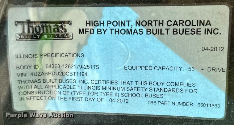 image for item ER8116 2013 Freightliner B2B school bus