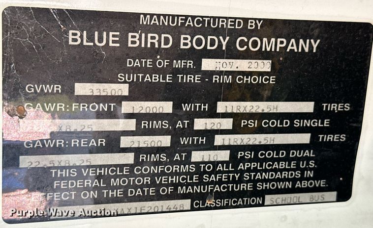 image for item ER8117 2001 Blue Bird 44PS All American coach bus