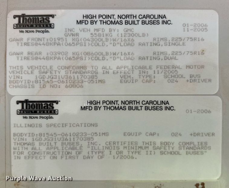 image for item ER8119 2006 GMC Savana G3500 school bus