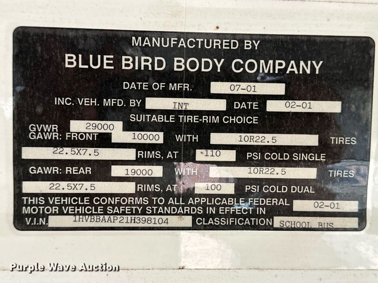 image for item ER8128 2001 International 3800 school bus