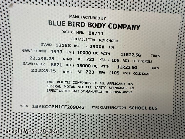 image for item ER8129 2012 Blue Bird Vision school bus