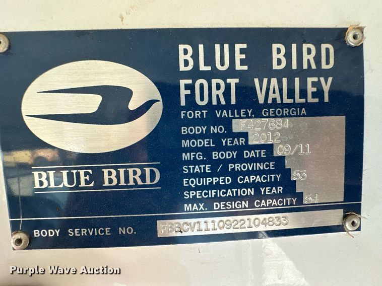 image for item ER8129 2012 Blue Bird Vision school bus