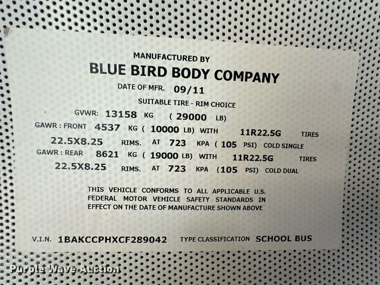 image for item ER8130 2012 Blue Bird Vision school bus