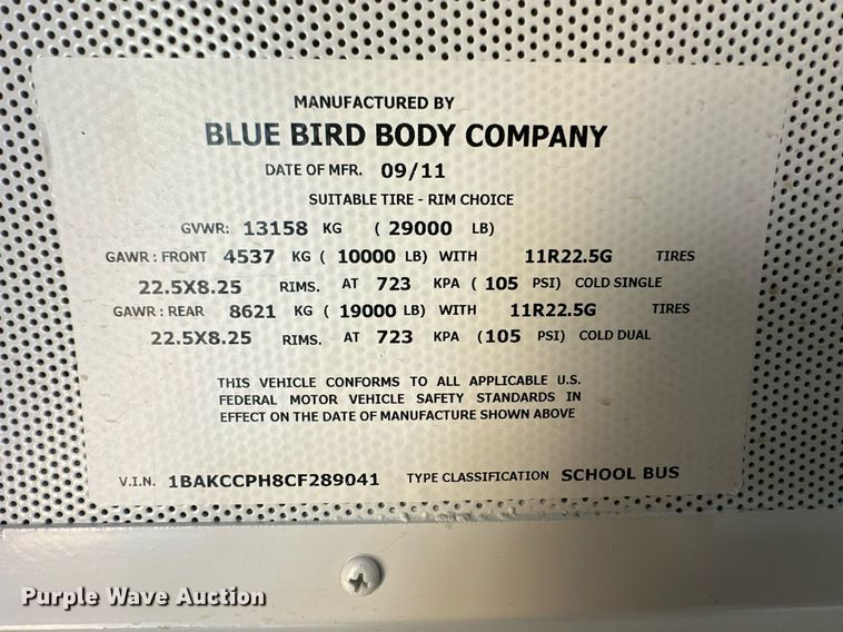 image for item ER8131 2012 Blue Bird Vision  school bus