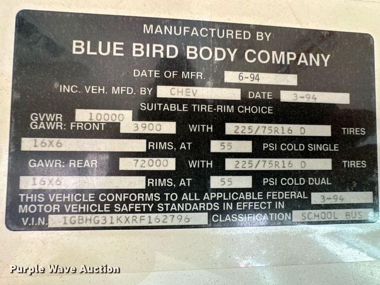 image for item ER8134 1994 Chevrolet G30 school bus