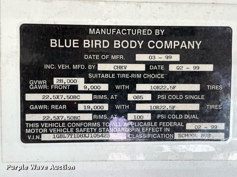 image for item ER8136 1999 Blue Bird CV20 school bus