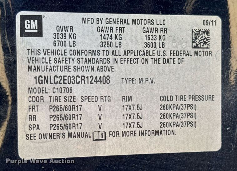 image for item JE9319 2012 Chevrolet Tahoe Police SUV