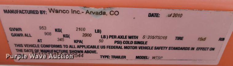 image for item JH9929 2010 Wanco WTSP arrow board trailer