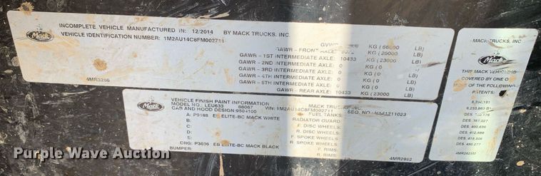 image for item JT9708 2015 Mack LEU633 refuse truck