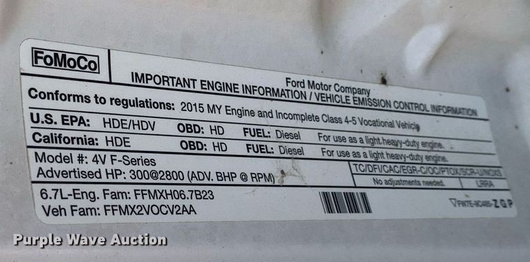 image for item JT9709 2015 Ford F550 refuse truck