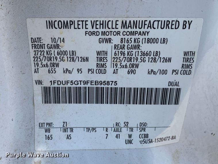 image for item JT9709 2015 Ford F550 refuse truck