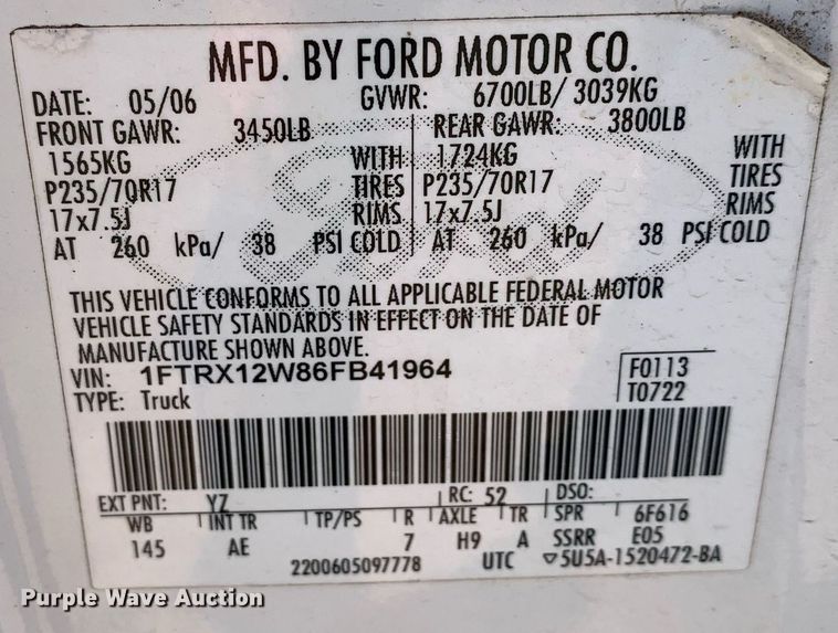 image for item JT9721 2006 Ford F150 SuperCab pickup truck