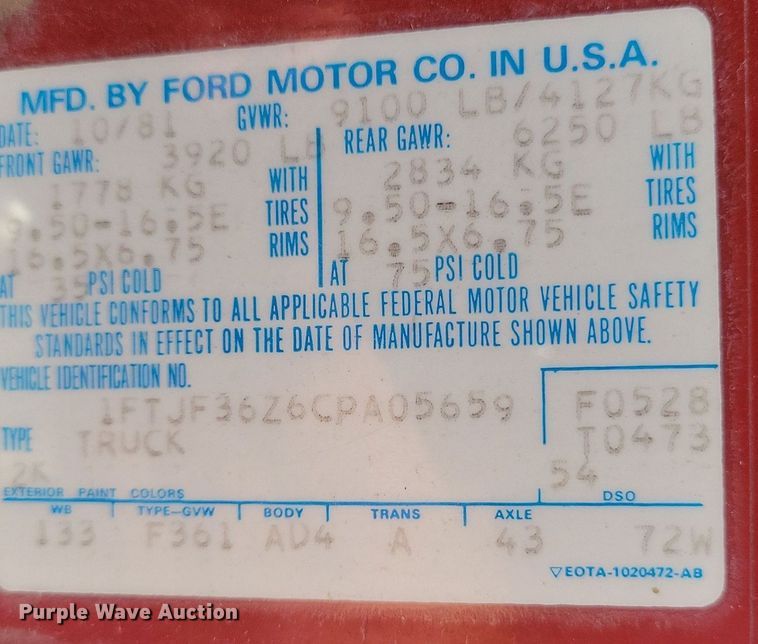 image for item KA9977 1982 Ford F350 brush fire truck