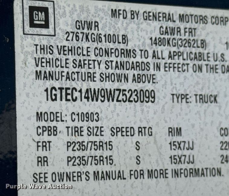 image for item KT9219 1998 GMC Sierra 1500 pickup truck