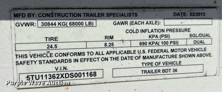 image for item LC9243 2013 Construction Trailer Specialist BDT 36 bottom dump trailer