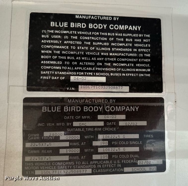 image for item MS9850 2003 Blue Bird CV 20 school bus