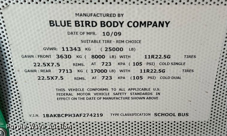 image for item MS9851 2010 Blue Bird  Vision CV2311S school bus