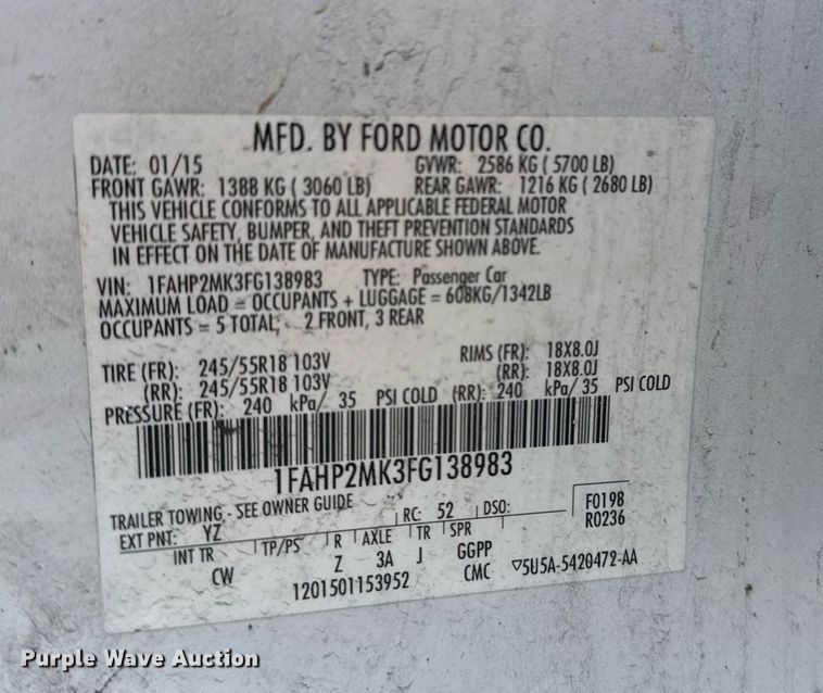 image for item NO9508 2015 Ford Taurus Police Interceptor