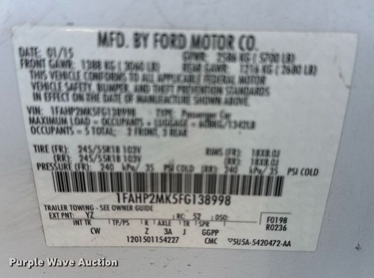 image for item NO9510 2015 Ford Taurus Police Interceptor