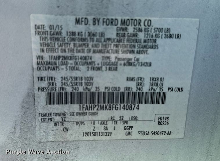 image for item NO9511 2015 Ford Taurus Police Interceptor